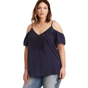 Torrid Women Plus Size XXL (3) Blue Embroidered Cold Shoulder Blouse Top